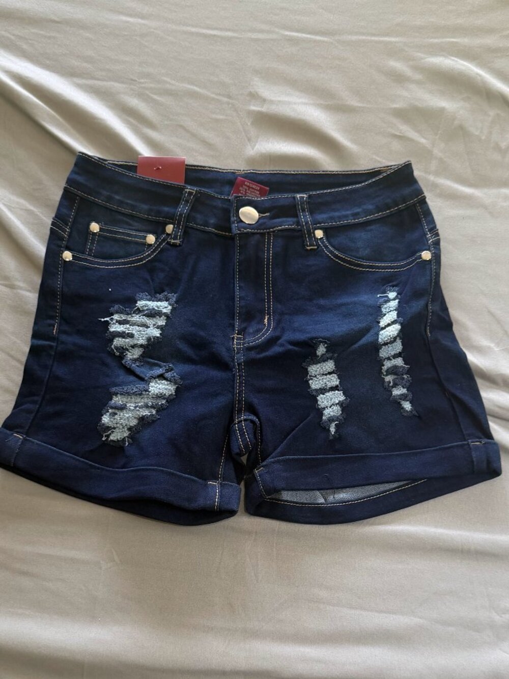 T&Y Fashion Juniors Distressed Dark Wash Jean Denim Shorts 7/8 New w/Tags